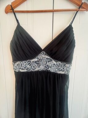 NWOT Majora Maxi Black Gown Iridescent White & Multicolor Beaded Waist-S US 4-6